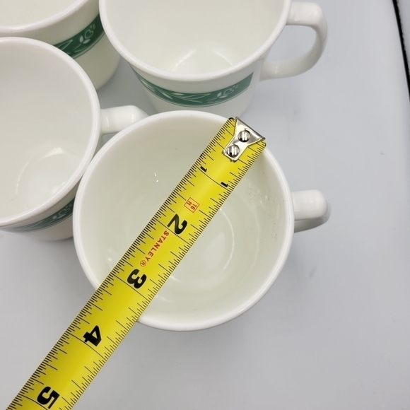 Lot/4 Corelle by Corning Mugs Cups LIZA Pattern White Floral on Green Band - Picture 4 of 4